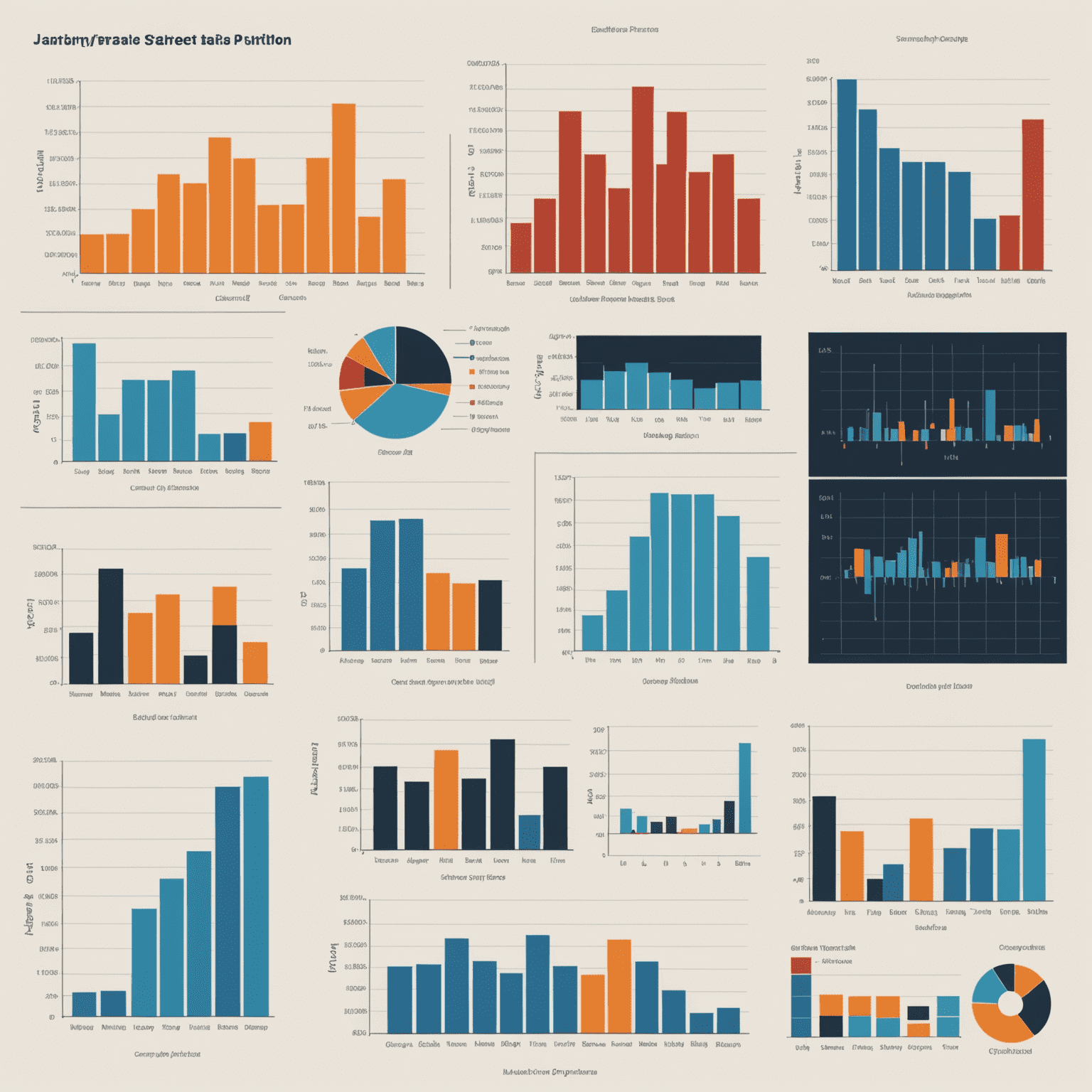 Collage de varios tipos de gráficos: gráfico de dispersión, histograma, diagrama de caja y gráfico de barras, todos creados con Python